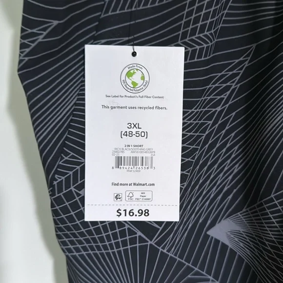 Athletic Works Black and Gray Patterned Shorts with built in liner - Picture 4 of 6